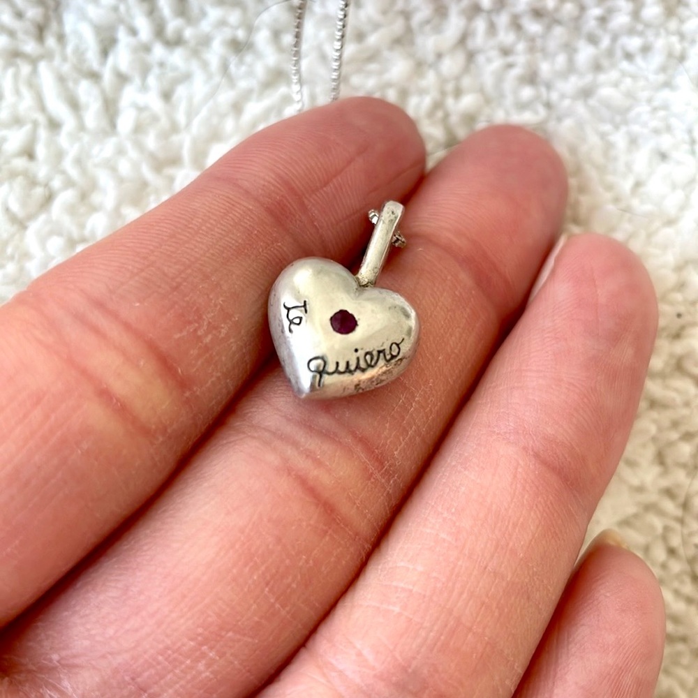 Matching Silver Heart “Te Quiero” Earrings and Necklace